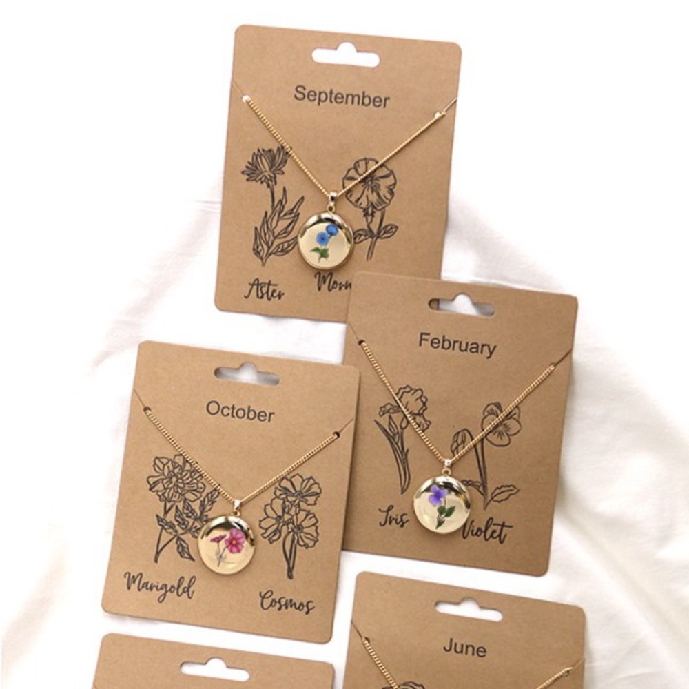 February Birth Flower Locket Necklace - Picture 9 of 11